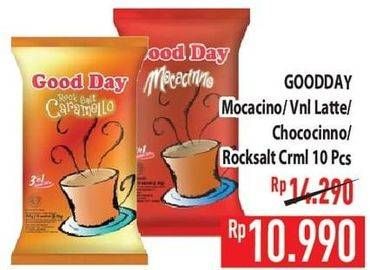 Promo Harga Good Day Instant Coffee 3 in 1 Mocacinno, Vanilla Latte, Chococinno, Rock Salt Caramello per 10 sachet 20 gr - Hypermart