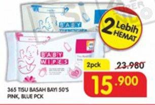 Promo Harga 365 Tisu Basah Bayi Pink, Blue per 2 pouch 50 pcs - Superindo