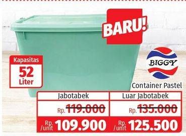 Promo Harga BIGGY Container Box Pastel 52 ltr - Lotte Grosir