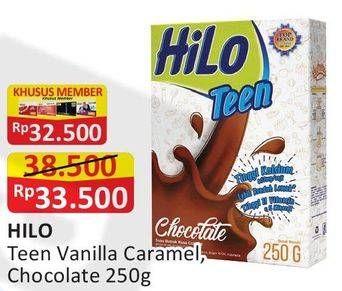 Promo Harga HILO Teen Vanilla Caramel, Chocolate 250 gr - Alfamart