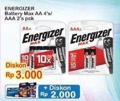 Promo Harga ENERGIZER Battery Alkaline Max AA/2, AAA/4  - Indomaret