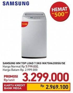 Promo Harga SAMSUNG WA75H4200SG/SE | Washing Machine Top Loading 7.5kg 7500 gr - Carrefour