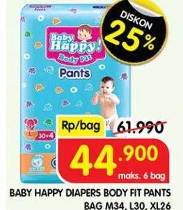 Promo Harga Baby Happy Body Fit Pants L30, M34, XL26 26 pcs - Superindo