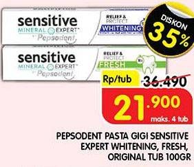 Promo Harga Pepsodent Pasta Gigi Sensitive Expert Whitening, Fresh, Original 100 gr - Superindo