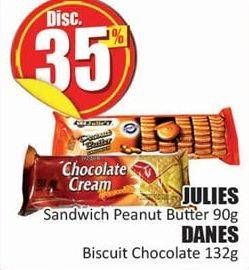 Promo Harga JULIES Sandwich Peanut Butter 90 g/ DANES Biscuit Chocolate 132 g  - Hari Hari