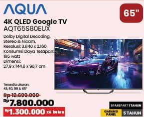 Promo Harga Aqua AQT65S80EUX | 4K QLED Google TV | 65 Inch  - COURTS