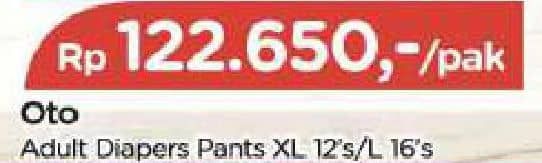 Promo Harga OTO Adult Diapers Pants L16 16 pcs - TIP TOP