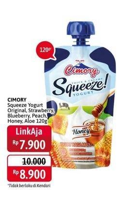 Promo Harga CIMORY Squeeze Yogurt Original, Strawberry, Blueberry, Peach, Honey, Aloe Vera 120 gr - Alfamidi