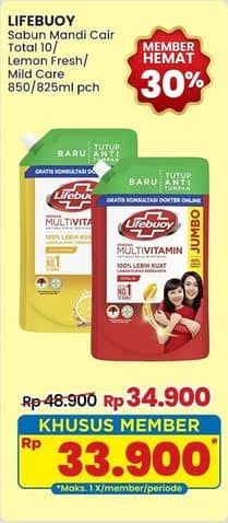 Promo Harga Lifebuoy Body Wash Total 10, Lemon Fresh, Mild Care 850 ml - Indomaret