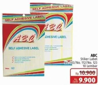 Promo Harga ABC Self Adhesive Label No 103, No 112, No 123 10 pcs - Lotte Grosir