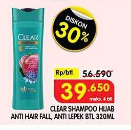Promo Harga CLEAR Shampoo Hijab Pure Anti Ketombe Anti Lepek, Anti Ketombe Perawatan Rambut Rontok 320 ml - Superindo