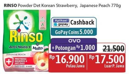 Promo Harga Rinso Anti Noda Deterjen Bubuk + Molto Japanese Peach, + Molto Korean Strawberry 700 gr - Alfamidi