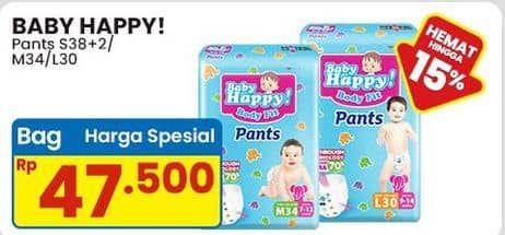 Promo Harga Baby Happy Body Fit Pants S38+2, M34, L30 30 pcs - Indomaret