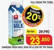 Promo Harga Diamond Fresh Milk Non Fat, Low Fat 946 ml - Superindo