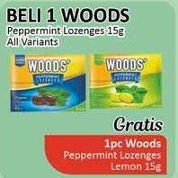 Promo Harga Beli 1 Woods Peppermint Lozenges 15g All Variants, Gratis 1pc Woods Peppermint Lozenges Lemon 15g   - Alfamidi