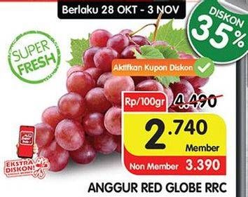 Promo Harga Anggur Red Globe RRC per 100 gr - Superindo