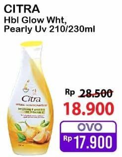 Promo Harga Citra Hand & Body Lotion Natural Glowing White UV Bengkoang Green Tea, Pearly White UV Korean Pearl Mulberry 230 ml - Alfamart