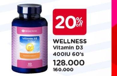 Promo Harga WELLNESS Vitamin D3 400IU 60 pcs - Watsons