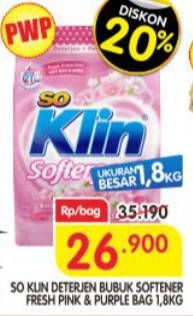 Promo Harga SO KLIN Softergent Purple Lavender, Rossy Pink 1800 gr - Superindo