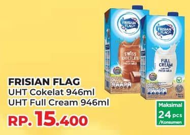 Promo Harga Frisian Flag Susu UHT Purefarm Swiss Chocolate, Full Cream 946 ml - Yogya