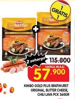Promo Harga Kimbo Gold Plus Bratwurst Original, Butter Cheese, Chilli Lava 360 gr - Superindo