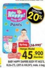 Promo Harga Baby Happy Body Fit Pants M32, XL26+2, XXL24 24 pcs - Superindo