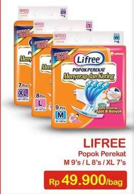 Promo Harga Lifree Popok Perekat Menyerap dan Kering M9, L8, XL7  - Indomaret