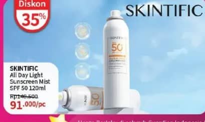Promo Harga Skintific All Day Light Sunscreen Mist SPF 50 PA++++  - Guardian