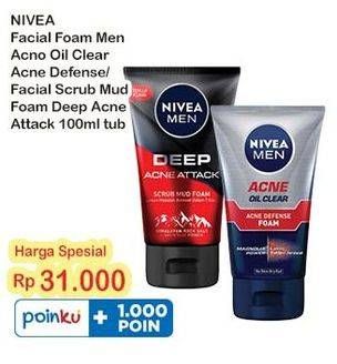 Promo Harga Nivea Men Facial Foam Deep Acne Attack, Acne Defense 100 ml - Indomaret