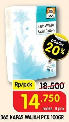 Promo Harga 365 Facial Cotton 100 gr - Superindo
