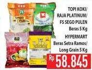 Promo Harga Topi Koki, Raja Platinum, FS Sego Pulen, Hypermart Beras Setra Ramos/ Long Grain 5Kg  - Hypermart