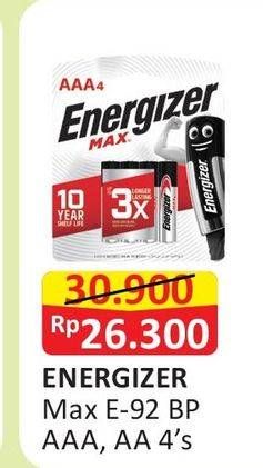 Promo Harga ENERGIZER MAX Battery E-92 BP AAA, AA 4 pcs - Alfamart