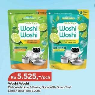 Promo Harga Woshi Woshi Dishwash  Green Tea, Lime Lemon Basil 390 ml - TIP TOP