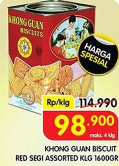 Promo Harga Khong Guan Assorted Biscuit Red Persegi 1600 gr - Superindo