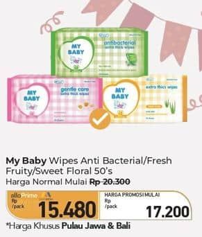 Promo Harga My Baby Wipes Antibacterial, Clean Fresh, Sweet Floral 50 pcs - Carrefour