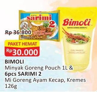 Promo Harga Paket Hemat (Bimoli Minyak Goreng + 6pcs Sarimi Mi Goreng Ayam Kecap, Kremes)  - Alfamart