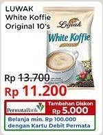 Promo Harga Luwak White Koffie Original per 10 sachet 20 gr - Indomaret