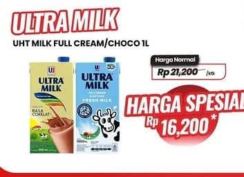 Promo Harga Ultra Milk Susu UHT Full Cream, Coklat 1000 ml - Carrefour