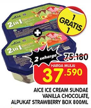 Promo Harga Aice Sundae Vanilla Chocolate, Alpukat Strawberry 800 ml - Superindo