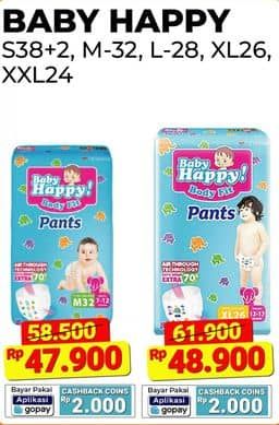 Promo Harga Baby Happy Body Fit Pants S38+2, M32, L28 28 pcs - Alfamart