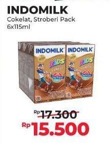 Promo Harga Indomilk Susu UHT Kids Cokelat, Stroberi per 6 tpk 115 ml - Alfamart