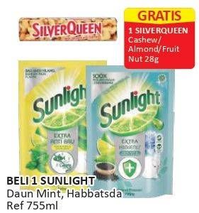 Promo Harga SUNLIGHT Pencuci Piring Anti Bau With Daun Mint, Higienis Plus With Habbatussauda 755 ml - Alfamart