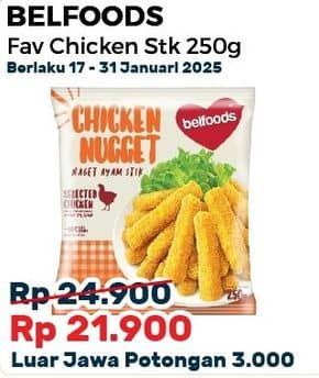 Promo Harga Belfoods Nugget Chicken Nugget Stick 250 gr - Alfamart