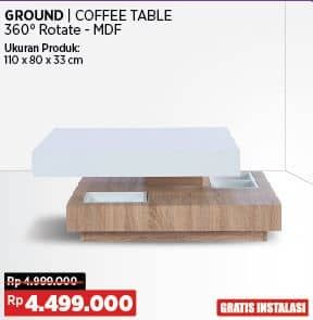 Courts Ground Coffee Table  Diskon 10%, Harga Promo Rp4.499.000, Harga Normal Rp4.999.000, Ukuran Produk : 110 x 80 x 33 cm
Gratis Instalasi