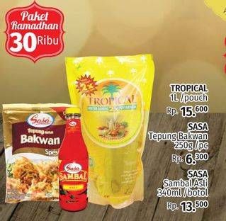 Promo Harga Paket 30rb (Tropical Minyak Goreng 1ltr + Sasa tepung bakwan + Sasa Sambal Asli)  - LotteMart