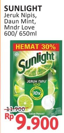 Promo Harga Sunlight Pencuci Piring Jeruk Nipis 100, Anti Bau With Daun Mint, Mandarin Orange 600 ml - Alfamidi