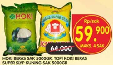 Promo Harga HOKI Beras/ TOPI KOKI Beras Super Slyp Kuning 5000gr  - Superindo