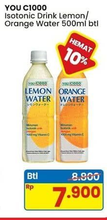 Promo Harga You C1000 Isotonic Drink Orange Water, Lemon Water 500 ml - Indomaret