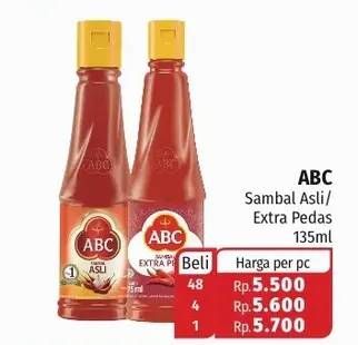 Promo Harga ABC Sambal Asli, Extra Pedas 135 ml - Lotte Grosir