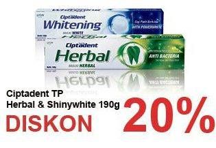 Promo Harga Ciptadent Pasta Gigi Herbal Anti Bakteri/Shiny White  - Carrefour